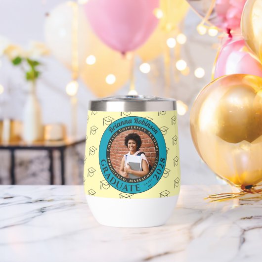 Yellow Photo Modern Graduation Party Gift Tumbler (Junggesellenabschied (gedreht))