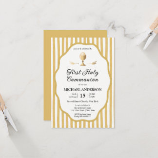 yellow pin striped Communion Invitation Einladung