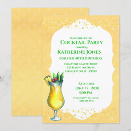 Yellow Pina Colada Geburtstags Cocktail Party Einladung