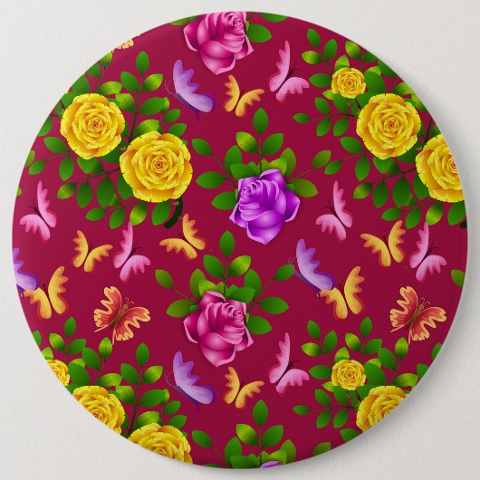 Yellow, Pink and Purple Rose Flower Button (Vorderseite)