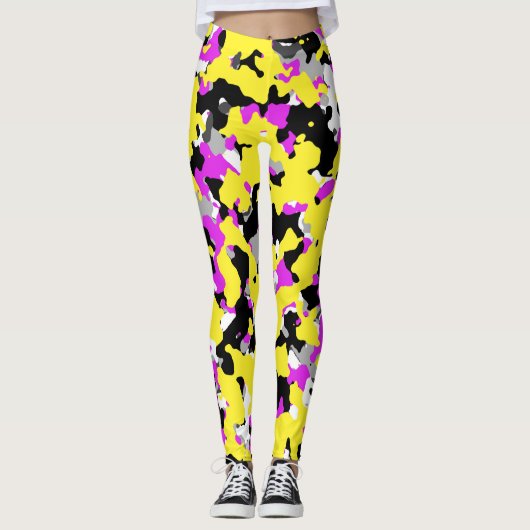 Yellow Pink Black Gray Camouflage Camouflage Patte Leggings (Vorderseite)
