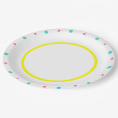 Yellow Pink Blau Geometrisches Muster Pappteller (Schrägansicht)