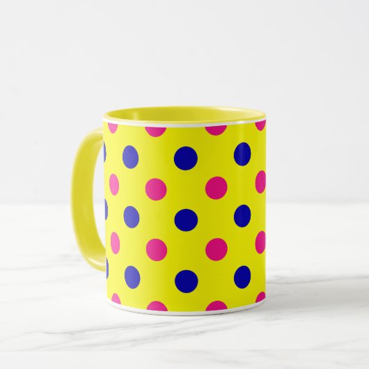 Yellow Pink Blue Polka Dot Pattern Tasse (Vorderseite Links)