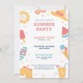 Yellow Pink Blue Simple Summer Party Einladung (Vorderseite)