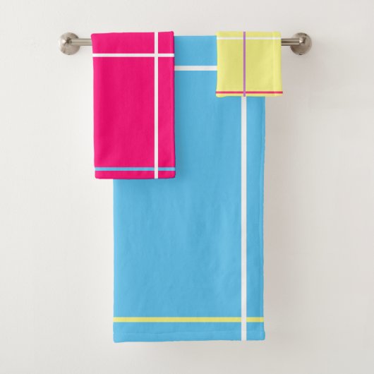 Yellow Pink Blue White Stripes   Badhandtuch Set (Insitu)