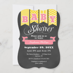 Yellow Pink Chalkboard Flag Baby Dusche einladen Einladung