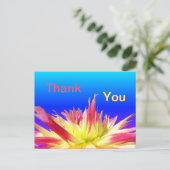 Yellow Pink Dahlia Blue DANKE IHNEN Postkarte (Stehend Vorderseite)
