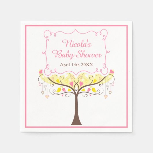 yellow Pink Floral Bird Baby Shower  Serviette (Vorderseite)