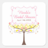 Yellow Pink Floral Bird Bridal Shower Quadratischer Aufkleber (Vorderseite)