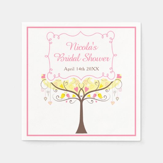 yellow Pink Floral Bird Bridal Shower  Serviette (Vorderseite)