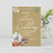 Yellow Pink Floral Watercolor Wedding Einladung (Stehend Vorderseite)