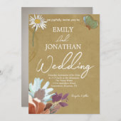 Yellow Pink Floral Watercolor Wedding Einladung (Vorne/Hinten)
