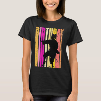 Yellow Pink Girls Karate Birthday Retro Silhouette T-Shirt