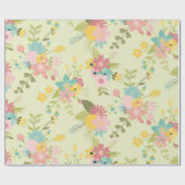 Yellow Pink Green Florals Geschenkpapier (Flach)
