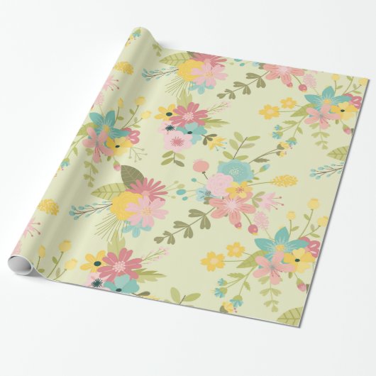 Yellow Pink Green Florals Geschenkpapier (Ungerollt)