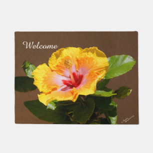Yellow Pink Hibiskus Blume Willkommen Türmatte