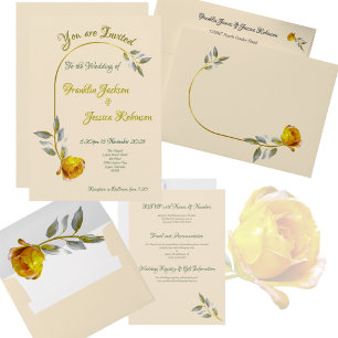 Yellow-Pink Peace Rose w' Pale Green-Gold Hochzeit Acryleinladungen