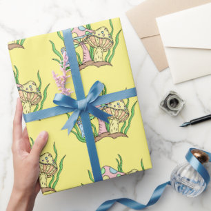 Yellow Pink Pop Art Retro Pilz Geburtstag im Retro Geschenkpapier