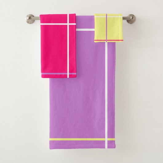 Yellow Pink Purple White Stripes   Badhandtuch Set (Insitu)