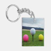 YELLOW, PINK UND WHITE Golf Balls Schlüsselanhänger (Vorderseite links)