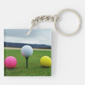 YELLOW, PINK UND WHITE Golf Balls Schlüsselanhänger (Rückseite)
