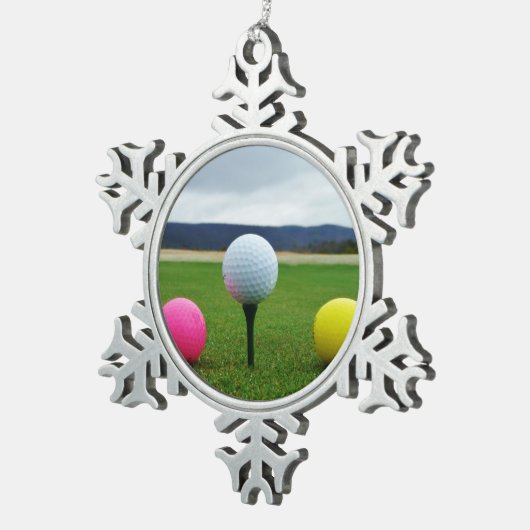 YELLOW, PINK UND WHITE Golf Balls Schneeflocken Zinn-Ornament (Rechts)