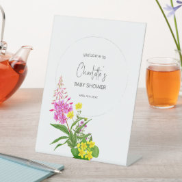 Yellow Pink Wildblume Script Happy Baby Dusche Sockelschild