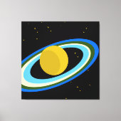 Yellow Planet Saturn Blue Rings Black Outer Space Leinwanddruck (Vorderseite)