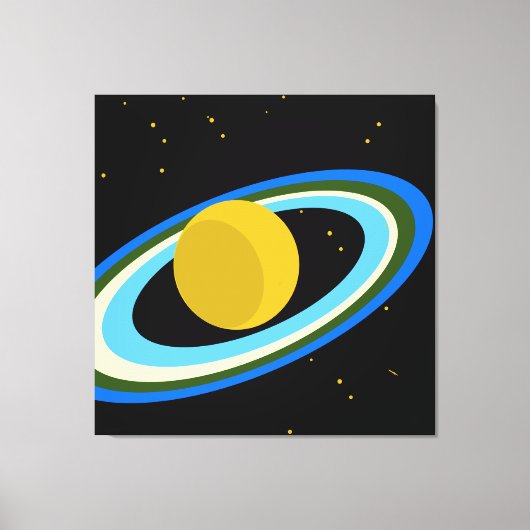 Yellow Planet Saturn Blue Rings Black Outer Space Leinwanddruck (Vorderseite)