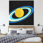 Yellow Planet Saturn Blue Rings Black Outer Space Leinwanddruck (Insitu (Schlafzimmer))