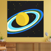 Yellow Planet Saturn Blue Rings Black Outer Space Leinwanddruck (Insitu (Wohnzimmer))