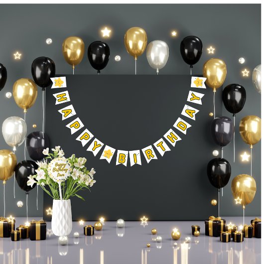 Yellow Playful Star - individueller Geburtstag Wimpelkette