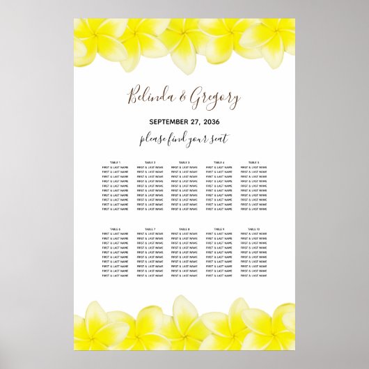 Yellow Plumeria Frangipani Hochzeitsdiagramm Poster (Vorne)