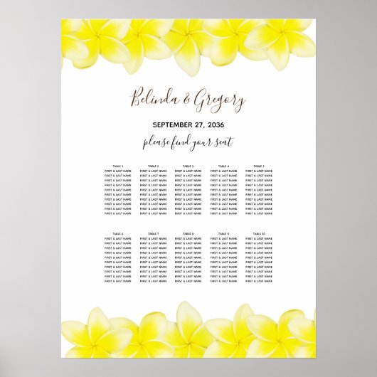 Yellow Plumeria Frangipani Hochzeitsdiagramm Poster (Vorne)