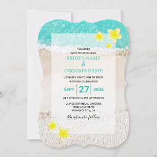 Yellow Plumeria Frangipani Tropical Beach Wedding Einladung