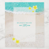 Yellow Plumeria Frangipani Tropical Beach Wedding Weinetikett (Einzelnes Label)