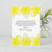 Yellow Plumeria Frangipani Wedding Dankeskarte (Stehend Vorderseite)