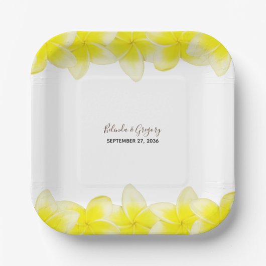 Yellow Plumeria Frangipani Wedding Pappteller (Vorderseite)