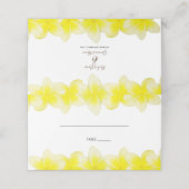 Yellow Plumeria Frangipani Wedding Platzkarte (Außenseite Aufgefaltet)