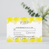 Yellow Plumeria Frangipani Wedding RSVP Cards (Stehend Vorderseite)