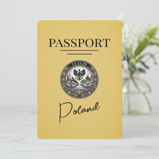 Yellow Poland Passport Save the Date (Stehend Vorderseite)