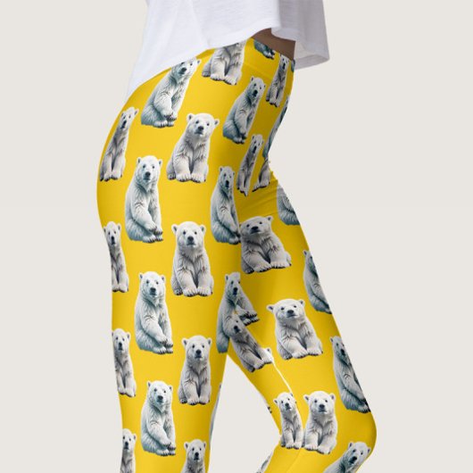 Yellow Polar Bear Pattern Design  Leggings