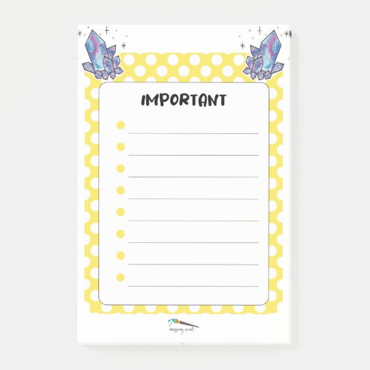 Yellow Polka Dot and Diamonds WICHTIG Post-it Klebezettel (Vorderseite)