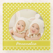 Yellow Polka Dot Custom Foto Personalize Glasuntersetzer (Vorderseite)