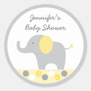 Yellow Polka Dot Elephant Babydusche Runder Aufkleber