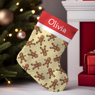 Yellow Polka Dot Gingerbread Man Kleiner Weihnachtsstrumpf