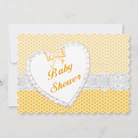 Yellow Polka Dot Lace Heart Baby Dusche Einladung (Vorderseite)
