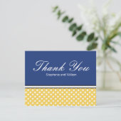 Yellow Polka Dot mit Blue Wedding Dankeschön Karte (Stehend Vorderseite)
