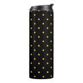 Yellow Polka Dot on Black Thermal Tumbler Thermosbecher (Nach links gedreht)