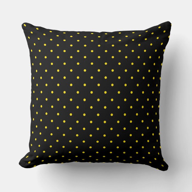 Yellow Polka Dot on Black Throw Pillow Kissen (Vorderseite)